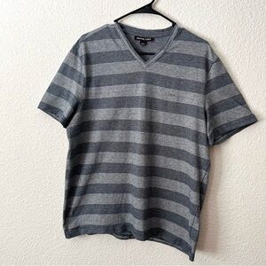 Michael Kors Heathered gray stripe V-Neck MK Logo Short Sleeve Tee